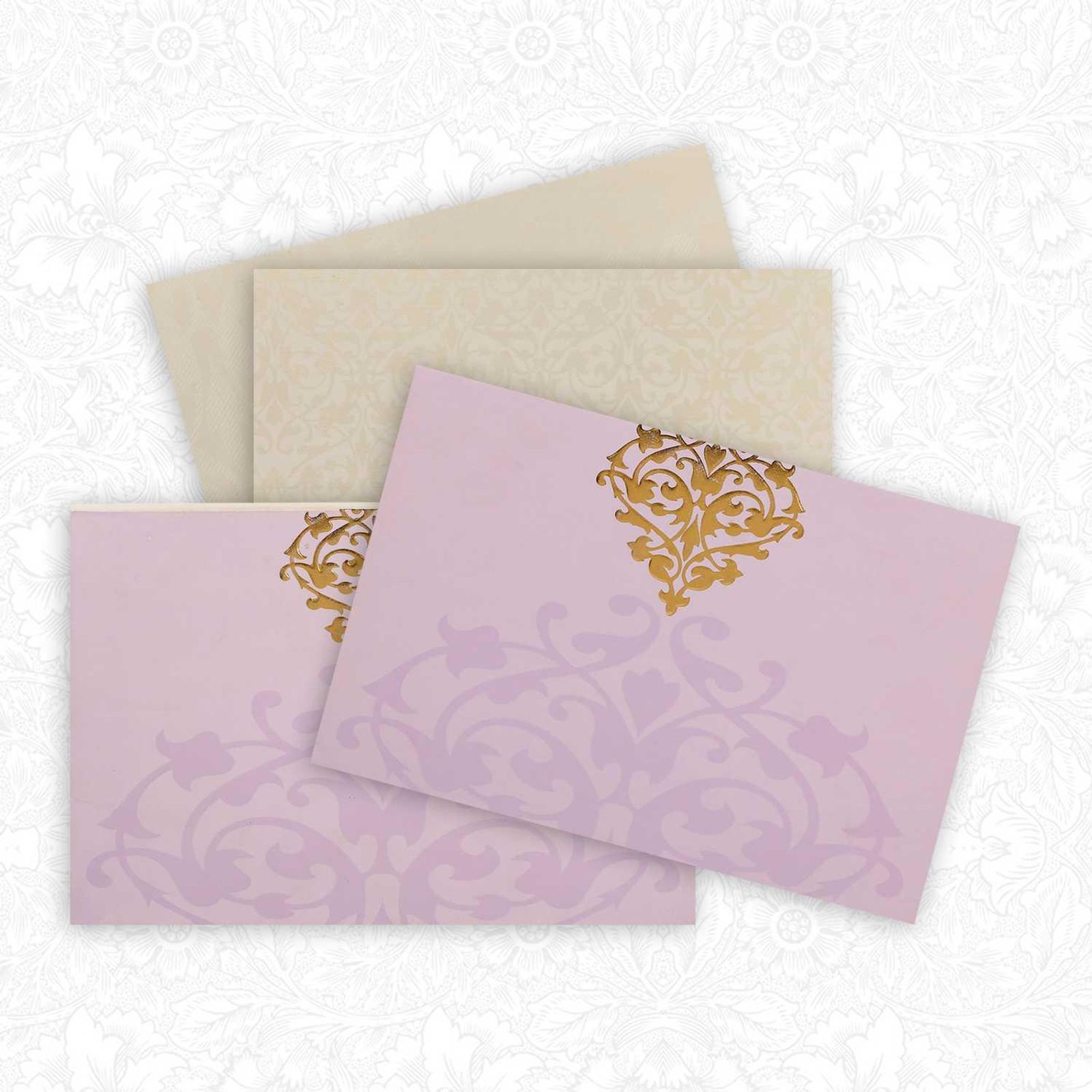 Alluring Gold Foiling Blossom Theme With Violet Shading Wedding Card - KNKZ2360-0 KNKZ2360